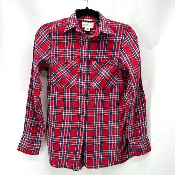 Denim Supply Ralph Lauren Plaid Shirt Red Blue Womens XS Linen Old Money Preppy - Picture 10 of 10